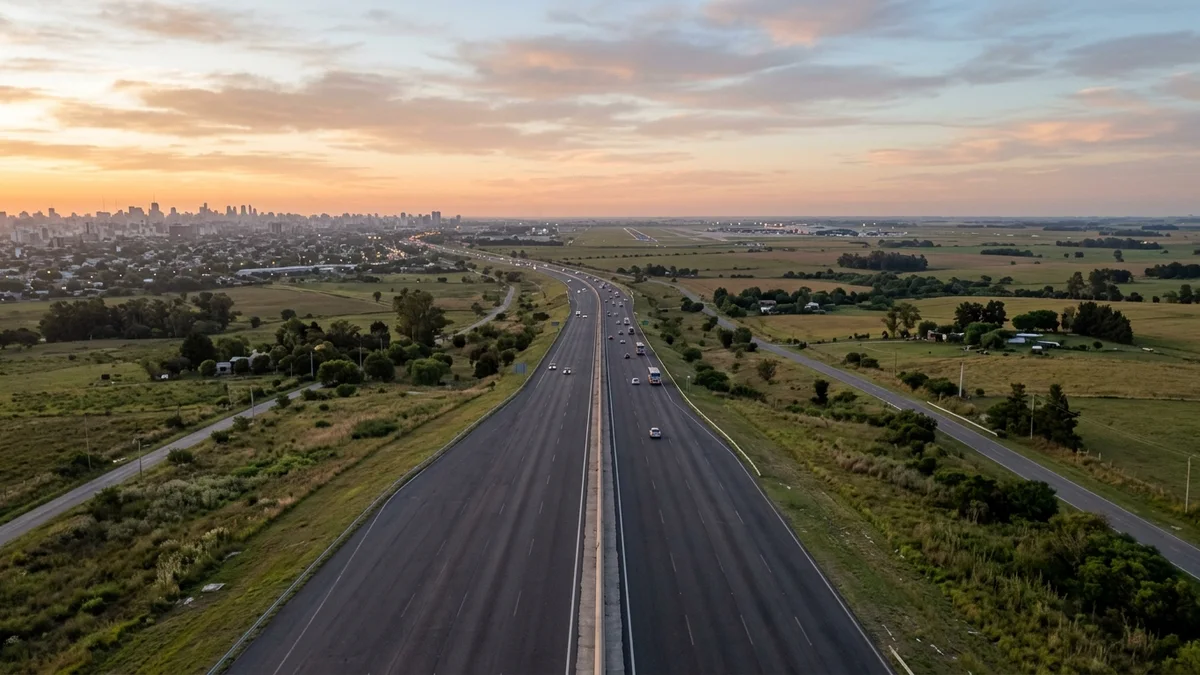Automóvil circulando por una autopista del AMBA rumbo al aeropuerto de Ezeiza