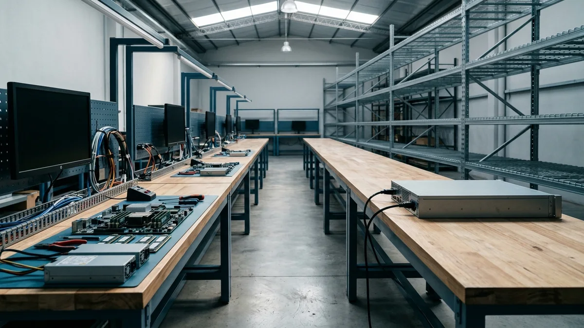 Flota de vehículos frente a una mesa con alternativas de infraestructura tecnológica