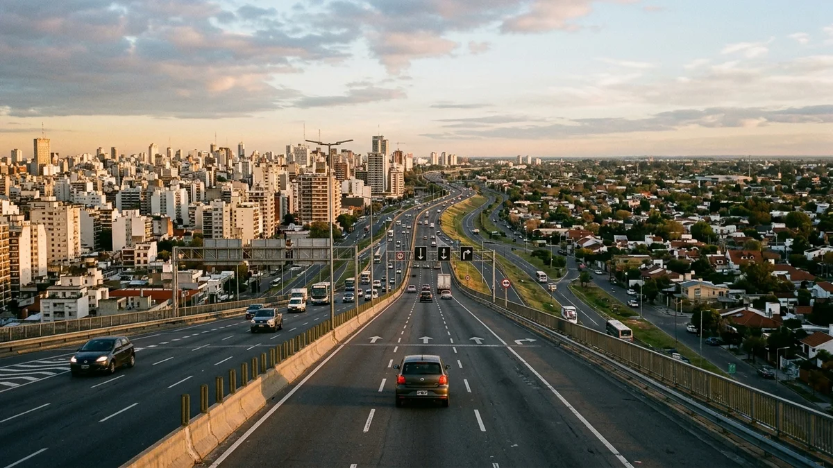 Automóvil cruzando el límite urbano entre la Ciudad y la Provincia de Buenos Aires