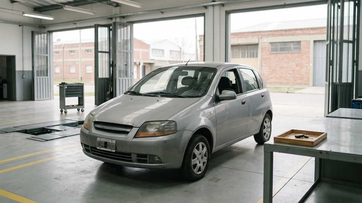 Automóvil usado en una bahía de inspección de una concesionaria