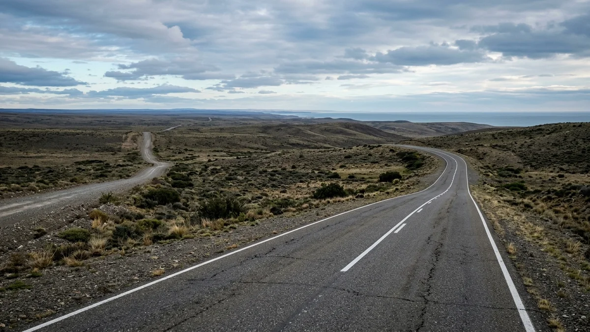 Ruta Nacional 3 atravesando la estepa de Chubut entre dos ciudades