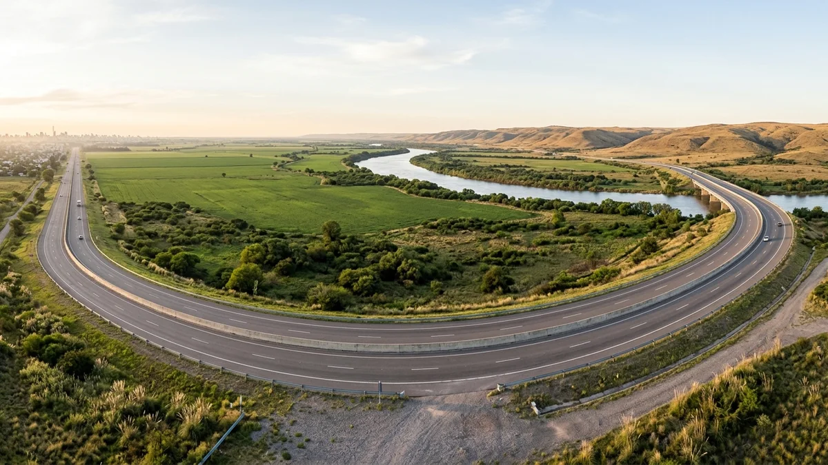 Autopista que conecta paisajes urbanos y rurales entre Buenos Aires, Rosario y Córdoba