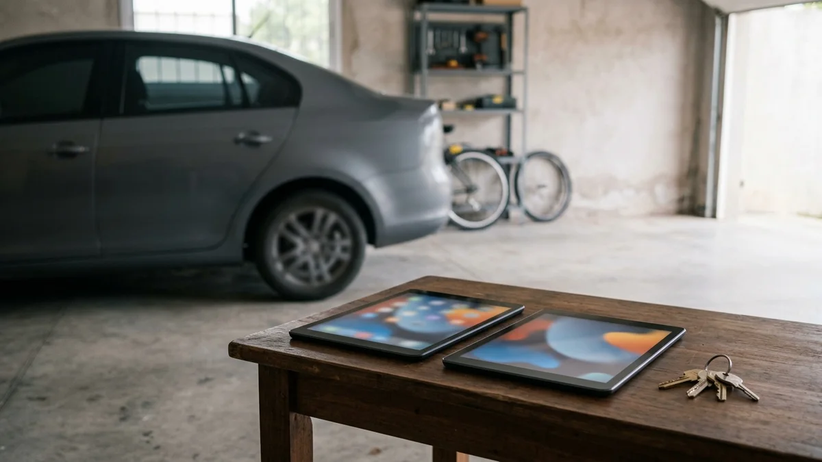 Dos computadoras comparando resultados diferentes durante la revisión de un auto