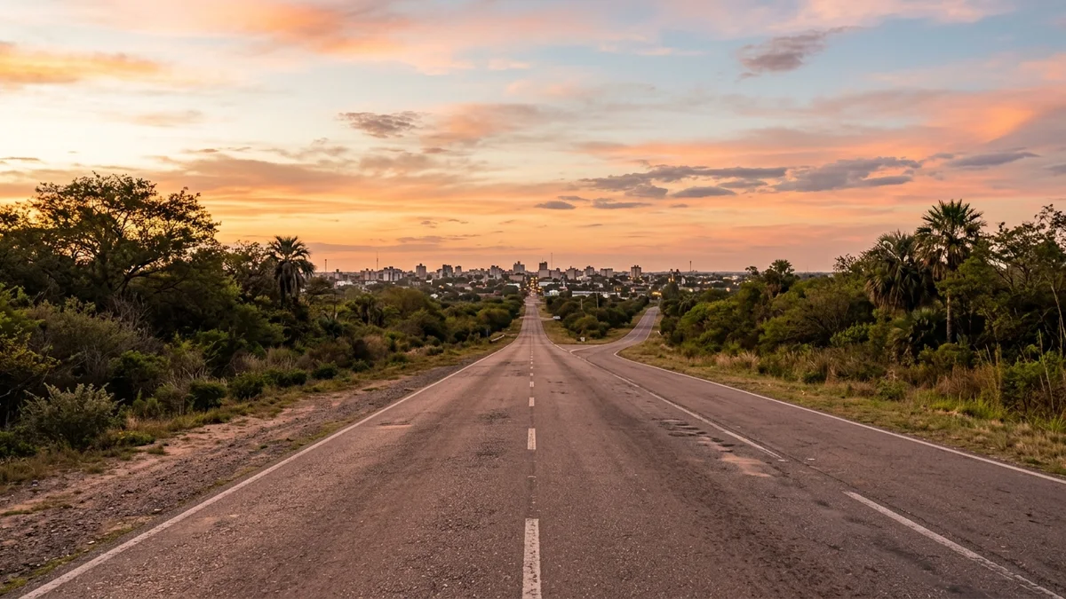 Automóvil en una ruta de acceso a la ciudad de Formosa