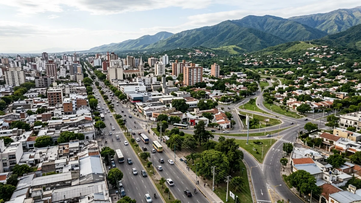 Avenida continua del Gran Tucumán entre áreas urbanas y cerros del noroeste