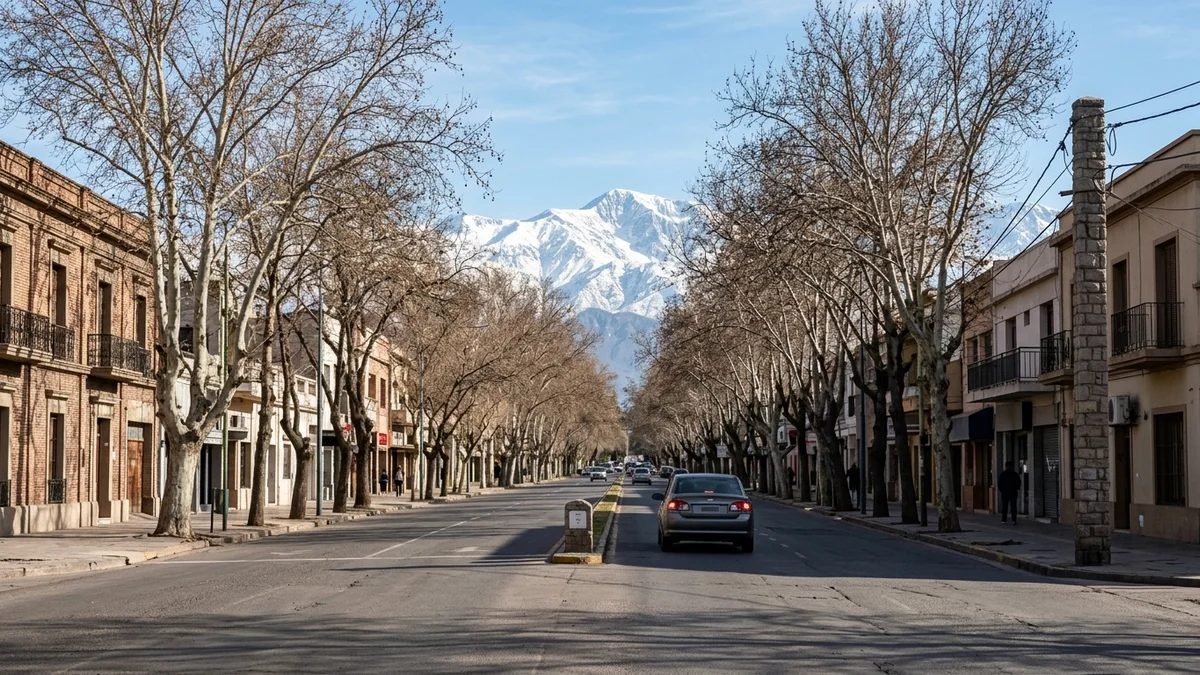 Avenida del Gran Mendoza que se bifurca con la cordillera al fondo