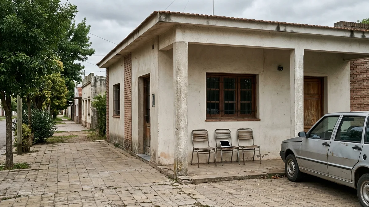 Edificio municipal de una localidad argentina con ventanilla de atención cerrada