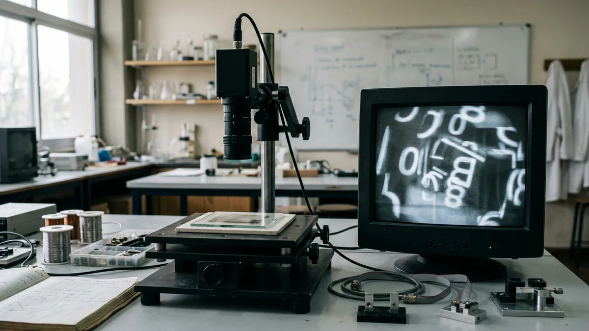 Laboratorio de visión artificial que compara caracteres ambiguos sobre una placa sintética