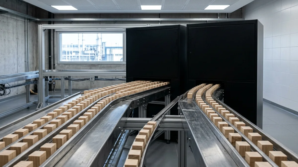 Elementos geométricos simulan carga controlada sobre una infraestructura técnica