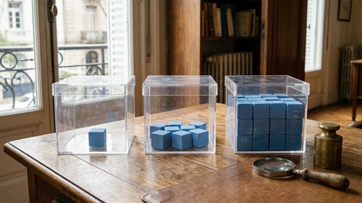 Tres cajas de archivo con bloques de medida y una lupa representan distintas vigencias de la UF