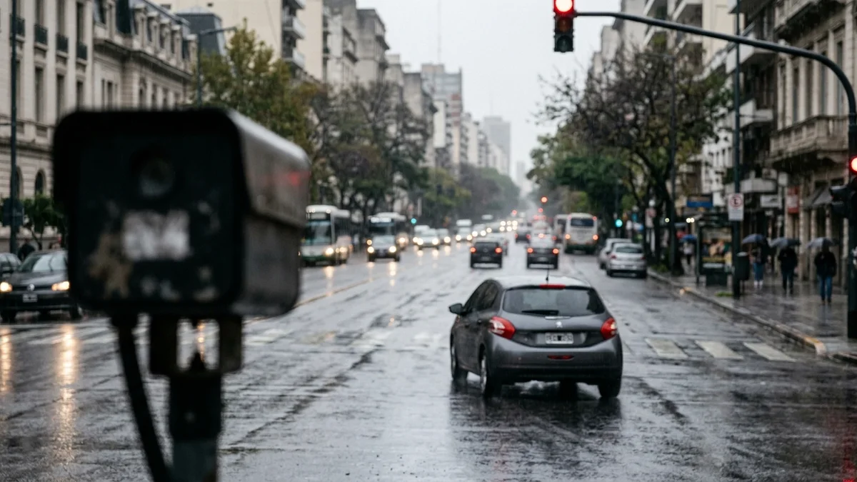Cámara vial enfocando un vehículo distante con dominio desenfocado